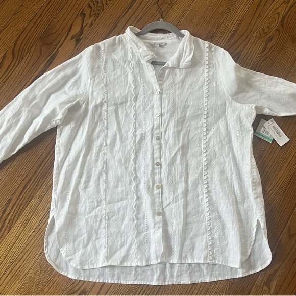 John Mark linen NWT top womens OX tuxedo boho resort Lagenlook engraved buttons - Picture 5 of 15